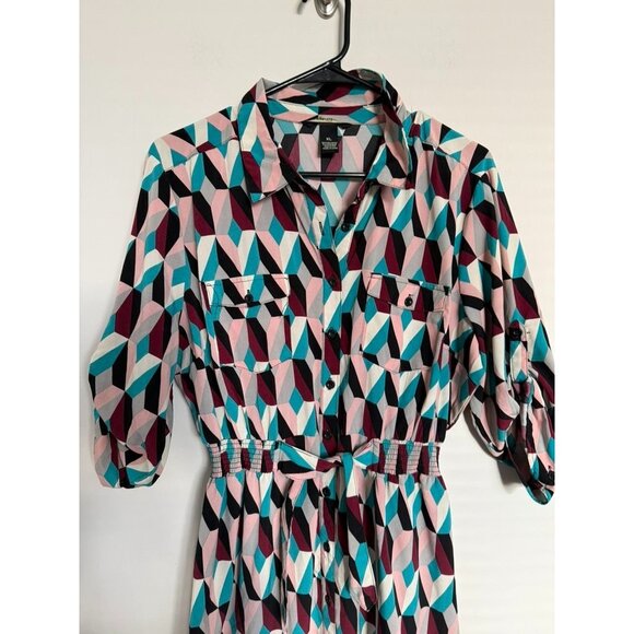 Millennium Multi-color 3/4 Button Down Elastic Waist Shirt Dress - Size XL - Picture 4 of 6